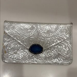 Elegant Silver Floral Clutch